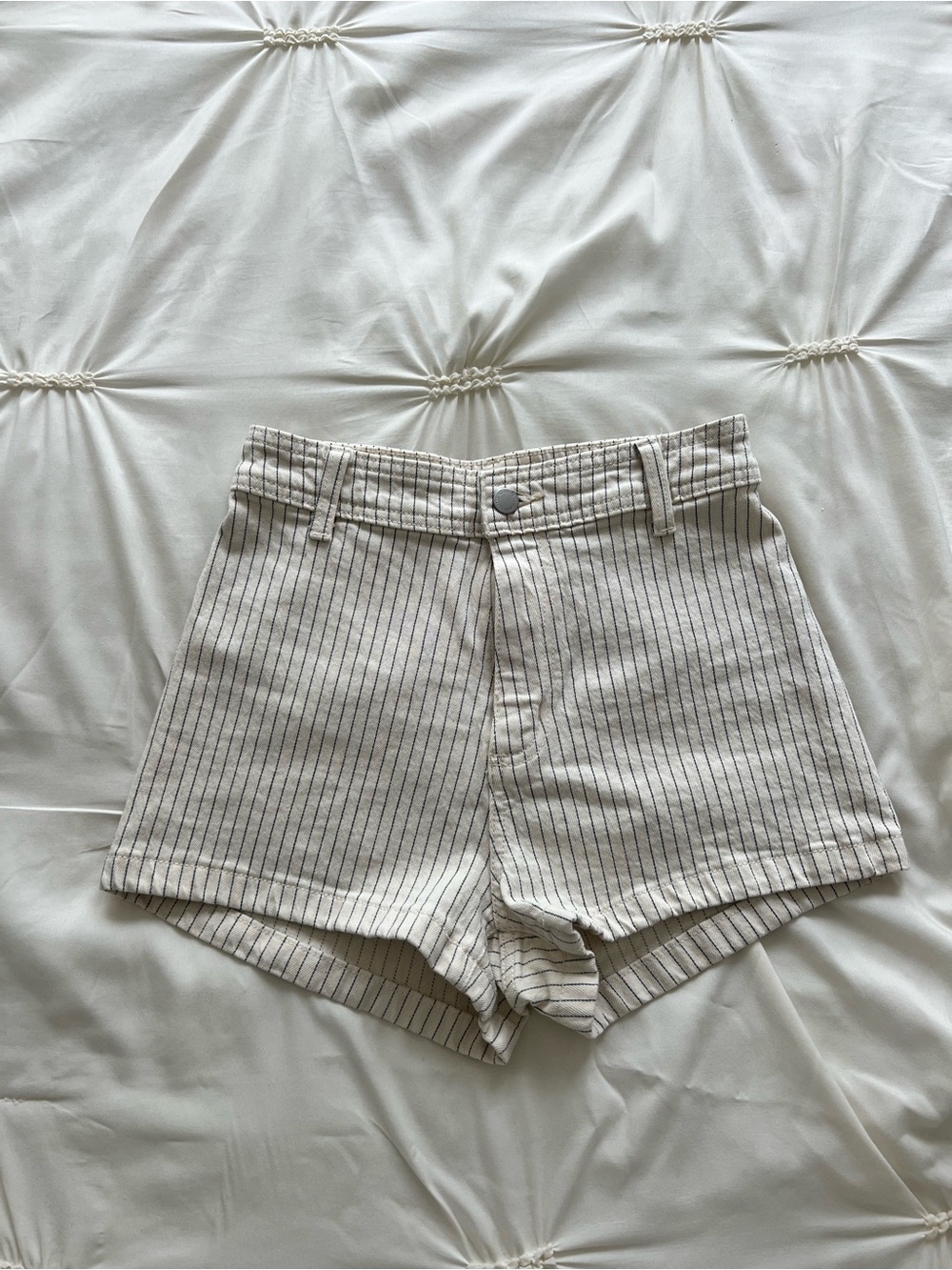 Striped High-Waist Women’s Shorts - Cream/Black